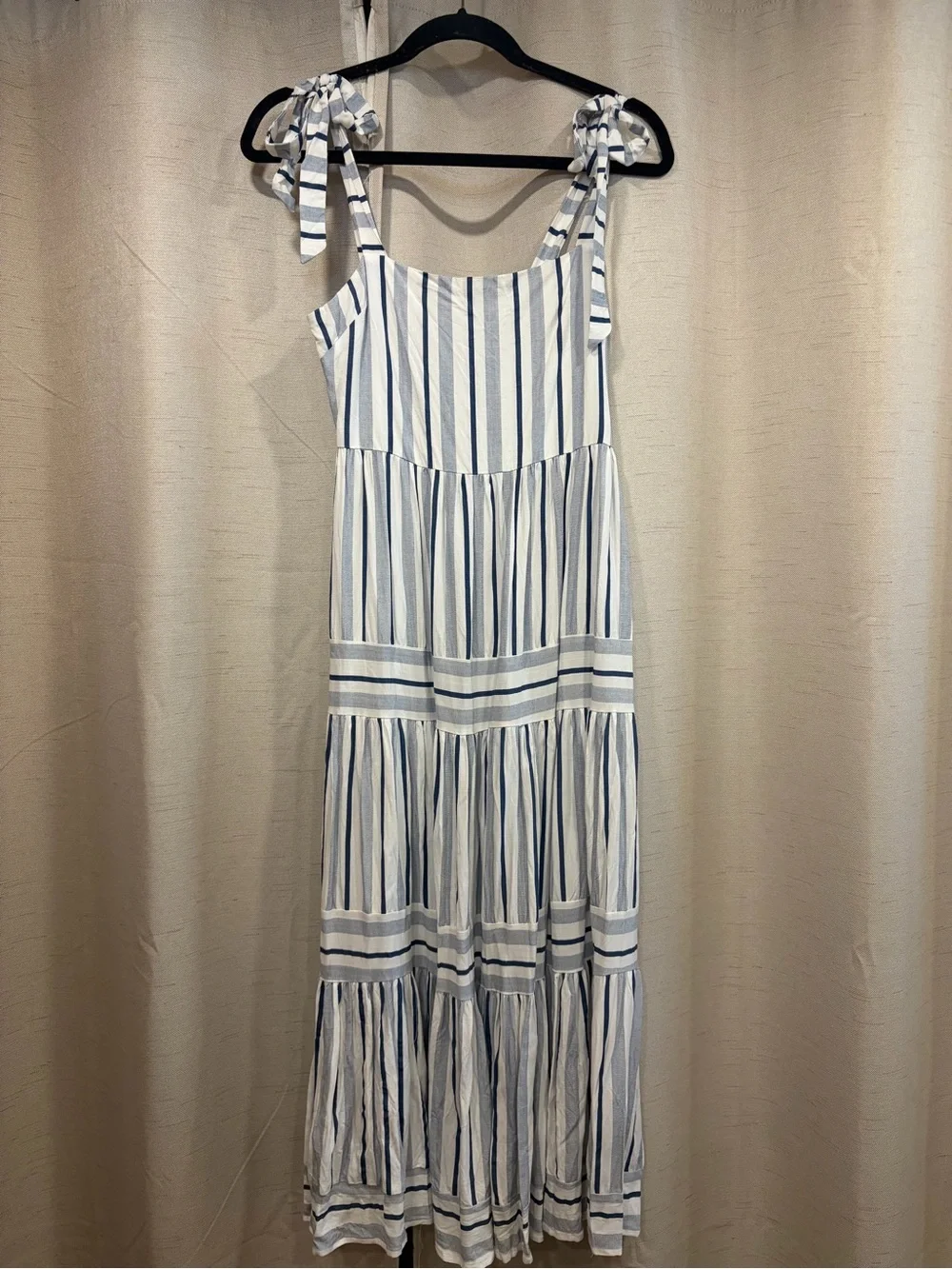 Petal & Pup Blue and White Striped Tie-Shoulder Maxi Dress